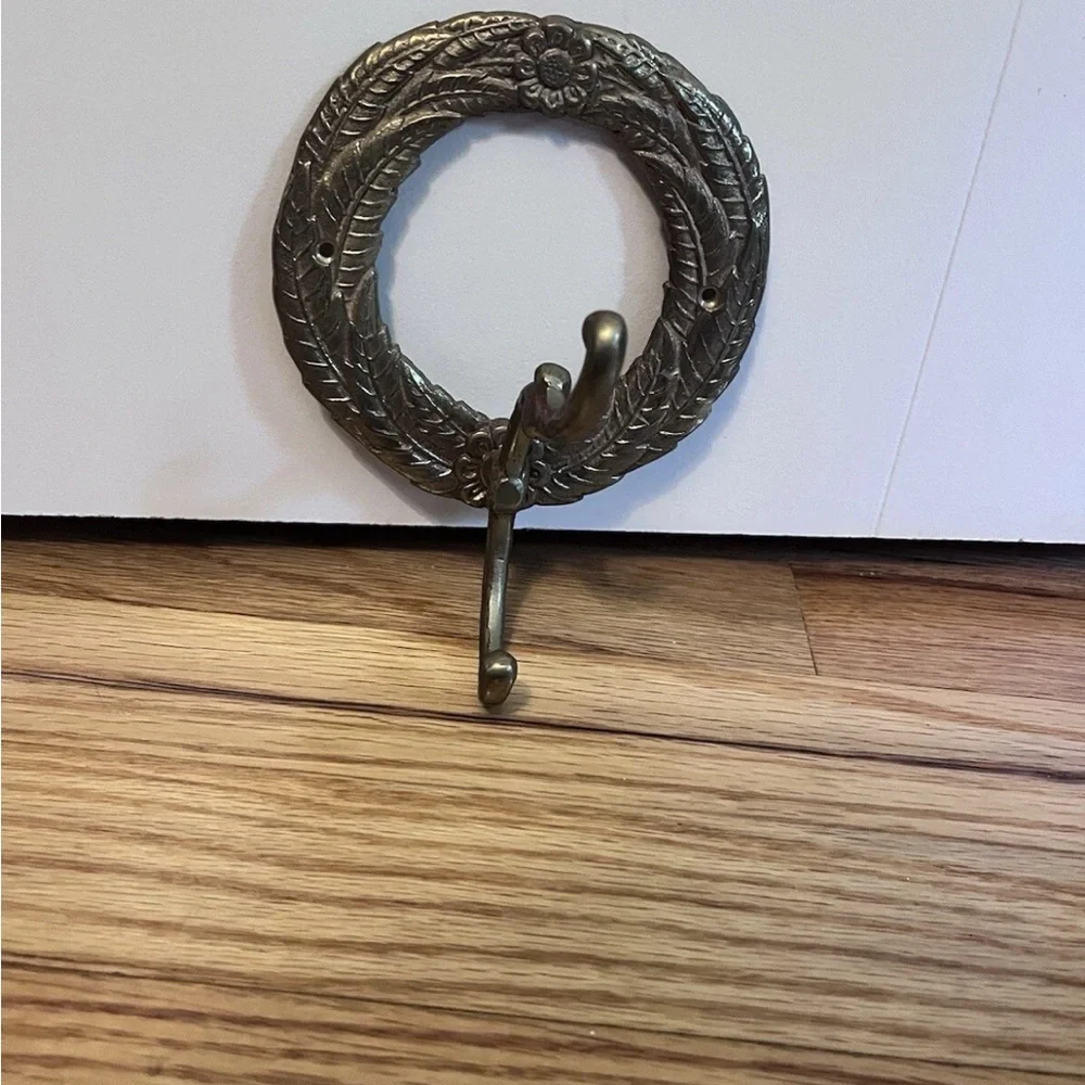 Vintage Brass Wreath And Floral Hook-5” With Screws Cottagecore
